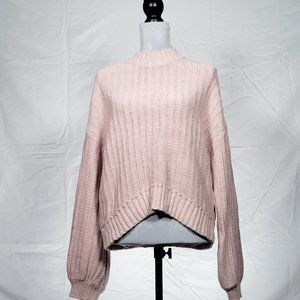 American Eagle Blush Pink Knit Ribbed Mock Neck Sweater - Barbiecore
